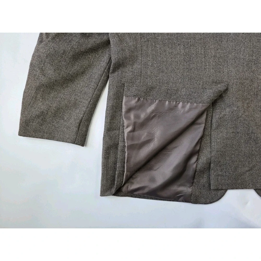 RBM Mens Wool Sports Coat 46R Taupe Herringbone 2 Button Blazer H703
